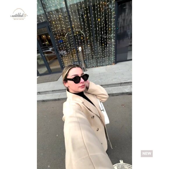 Elegant Wool Pea Coat Double Breasted Belted Classic Winter Overcoat Long Sleeve - Picture 7 of 7